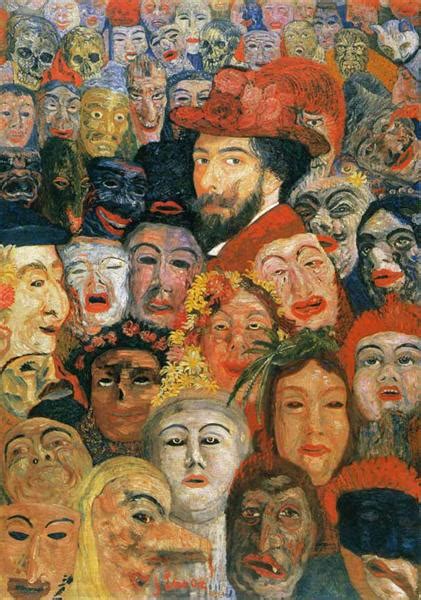 James Ensor cercado por máscaras em Autorretrato com Máscaras, de 1899.